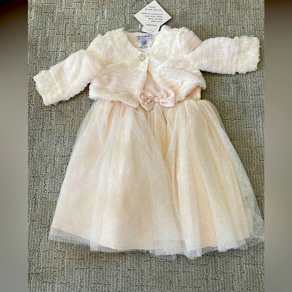 Elegant Cream Dress with Faux Fur Jacket